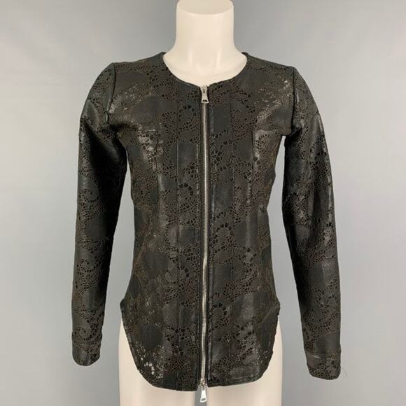 GIORGIO BRATO Size 4 Black Lace Perforated Zip Up Jacket Blazer - Picture 1 of 1